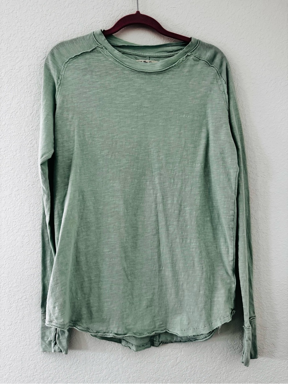 We The Free Raw Hem Long Sleeve Cotton Tee Mint Green